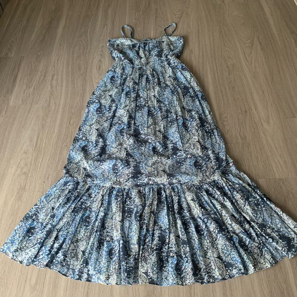 NEW Joie Elissabet Tiered Tie-Back Printed Maxi Dress Blue Size S Pockets - Picture 4 of 14